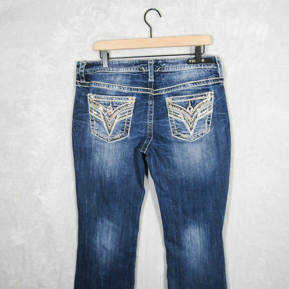 Vigoss Jeans 14 Embellished Dallas Bootcut Rhinestone Pockets Dark Wash Denim - Picture 2 of 12